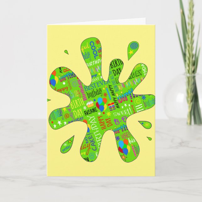 SPLAT Green Slime Dripping with Birthday Greetings Card (Front)