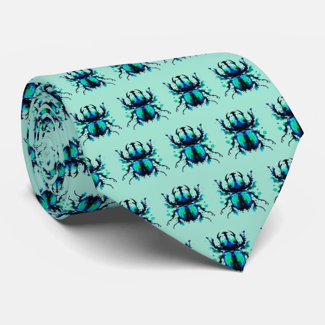 Splat Scarab Beetle in Blue & Green Pattern Tie (Rolled)