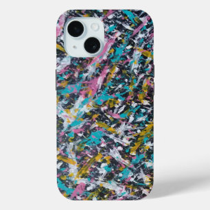 Splatter Abstract in Black and Multi Colours iPhone 15 Case