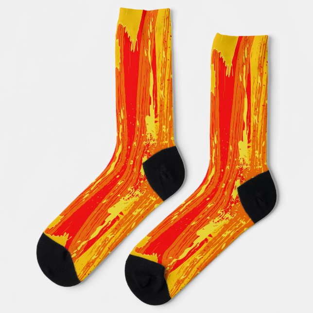 Splatter Art Citrus Orange Yellow Abstract Art Socks (Left)