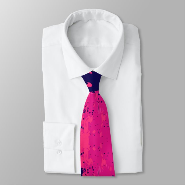Splatter Art Crimson Black Blue Abstract Art  Tie (Tied)