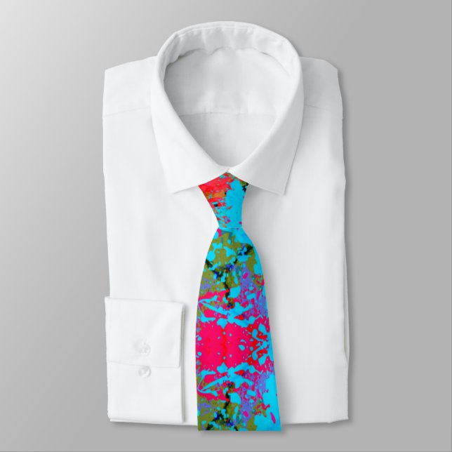 Splatter Art Purple Pink Blue Orange Abstract Art  Tie (Tied)
