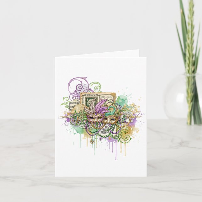 Splatter Mardi Gras collage Holiday Card (Front)