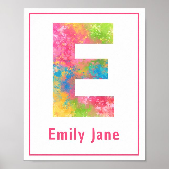 Splatter Paint Letter E Custom Nursery Print (Front)