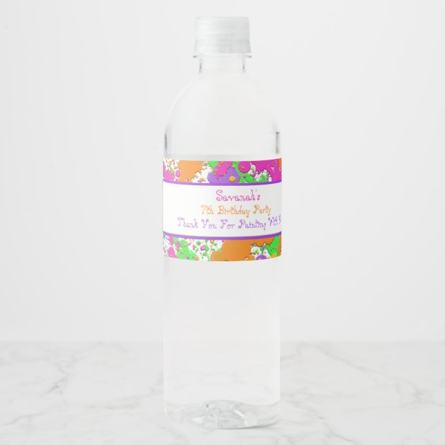 Splatter Paint Party Personalized Water Bottle Label (Front)