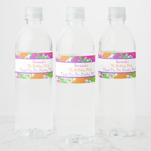 Splatter Paint Party Personalized Water Bottle Water Bottle Label (Bottles)