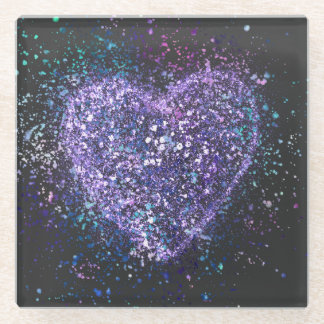 Splatter Paint Purple Heart Glass Coaster