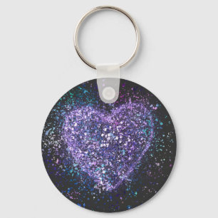 Splatter Paint Purple Heart Keychain
