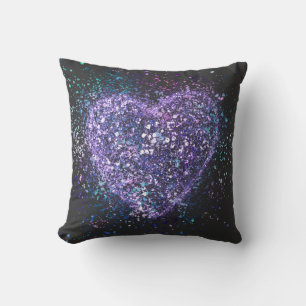 Splatter Paint Purple Heart  Throw Pillow