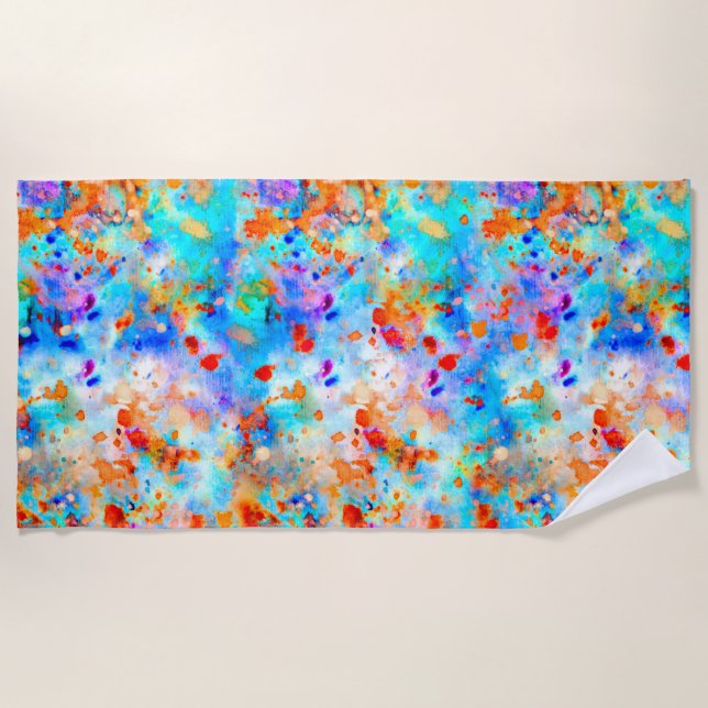 Splatter Paint Rainbow of Bright Colour Background Beach Towel (Front)