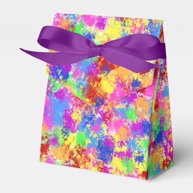 Splatter Paint Rainbow of Bright Colour Background Favor Box (Front Side)