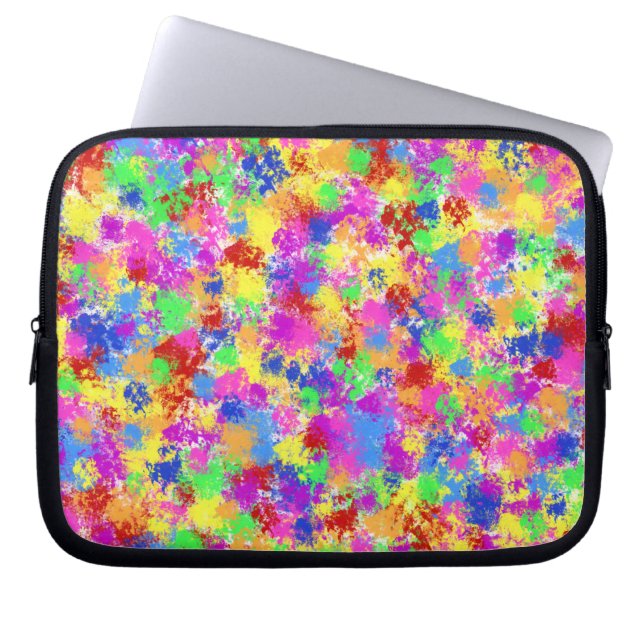 Splatter Paint Rainbow of Bright Colour Background Laptop Sleeve (Front)