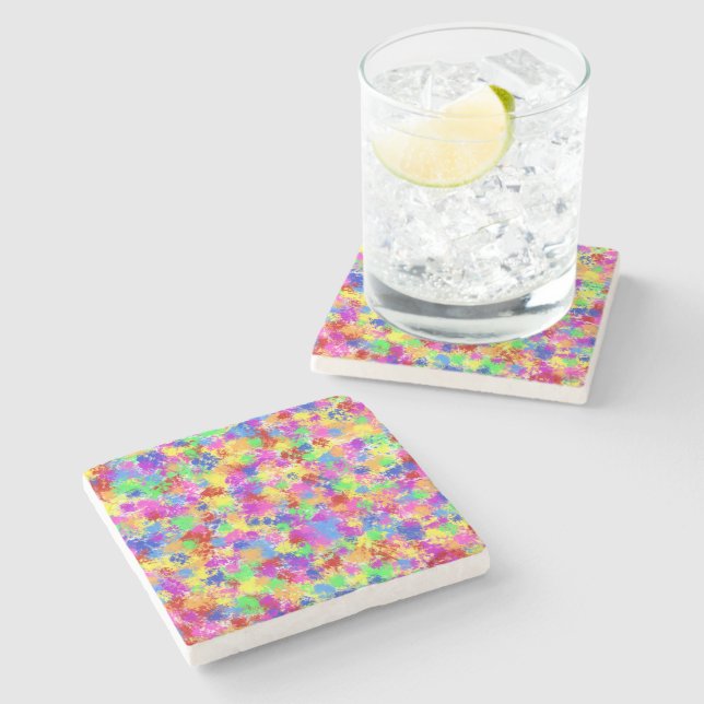 Splatter Paint Rainbow of Bright Colour Background Stone Coaster (Side)