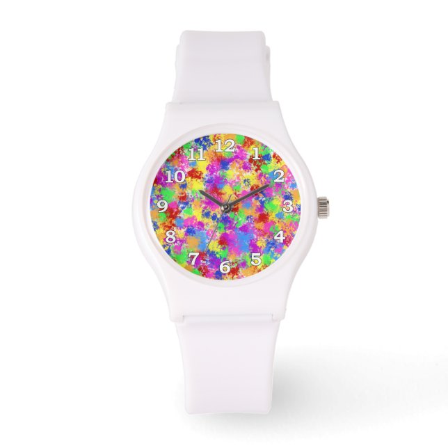 Splatter Paint Rainbow of Bright Colour Background Watch (Front)