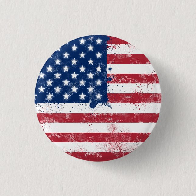 Splatter Painted American Flag 1 Inch Round Button (Front)