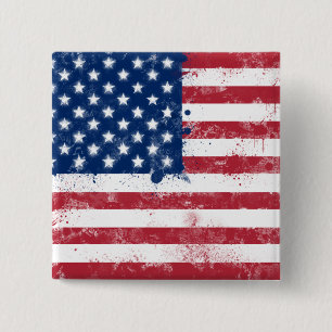 Splatter Painted American Flag 2 Inch Square Button