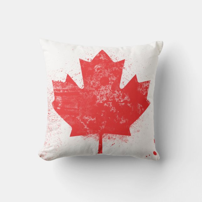 Splatter Painted Flag of Canada Throw Pillow (Front)