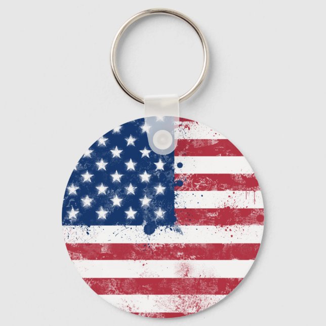 Splatter Painted Flag of the USA Keychain (Front)