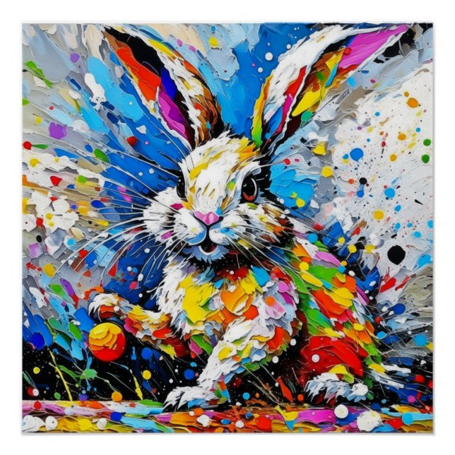 Splatter Palette Easter Bunny with Eggs Poster (Front)