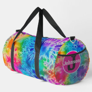 Splatter Rainbow Tie Dye monogram personalized Duffle Bag