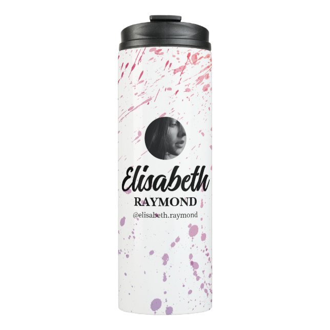 Splatter Watercolor Photo and Name Thermal Tumbler (Front)