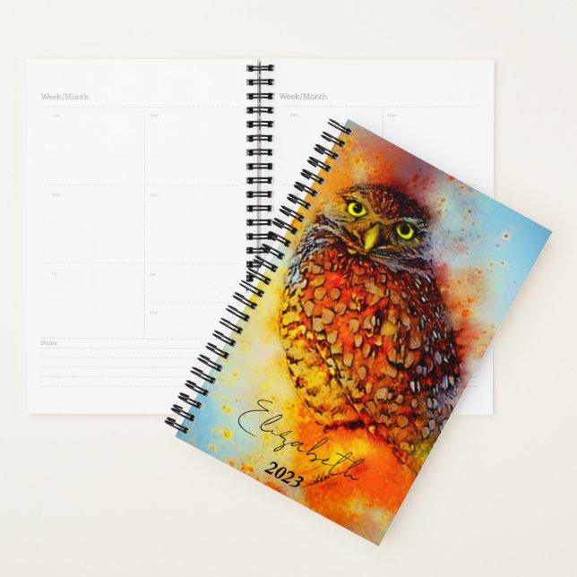 Splattered owl  personalized , custom year planner (Display)