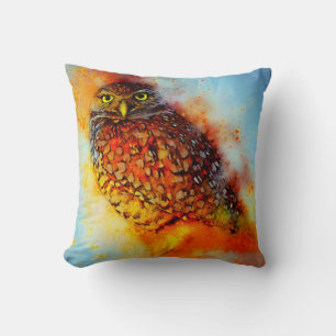 Splattered owl  throw pillow