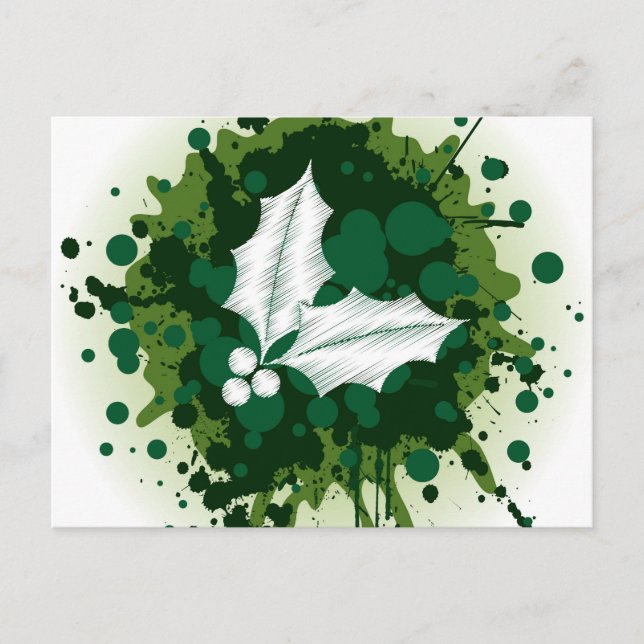 Splattered Paint Christmas Holly Design Holiday Postcard (Front)