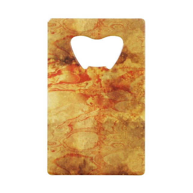 Splattered Red on Gold Abstract Credit Card Bottle Opener (Front)