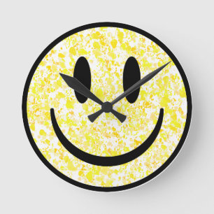 Splattered Smile Face Round Clock