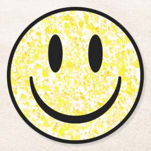 Splattered Smile Face Round Paper Coaster