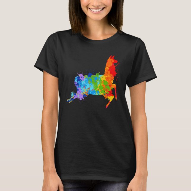 Splattering Paint Llama Drip Painting Llama T-Shirt (Front)