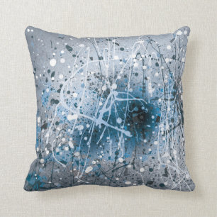 Splatters Paint Blue Throw Pillow