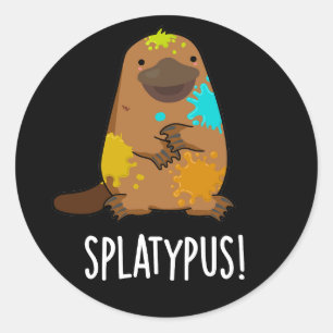 Splatypus Funny Animal Platypus Pun Dark BG Classic Round Sticker