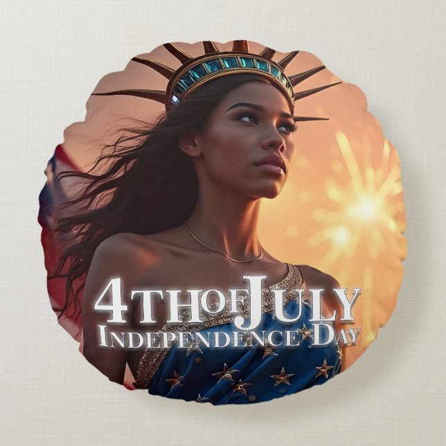 Splendid 4th of July Design - Fireworks & Freedom Round Pillow (Front)
