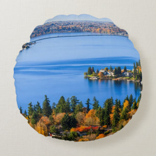 Splendid colours of fall at Bellevue Round Pillow