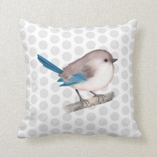 Splendid Fairy Wren Bird on Branch Throw Pillow