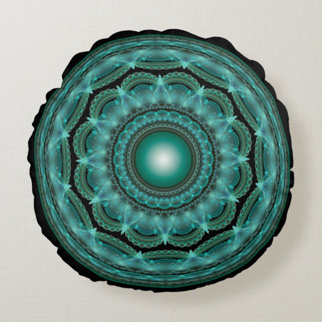 Splendid fractal glossy mandala round pillow (Front)