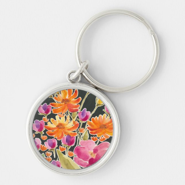 Splendid Gathering - Pink and Orange Flowers Keychain (Front)