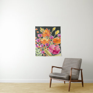 Splendid Gathering - Pink and Orange Flowers Tapestry