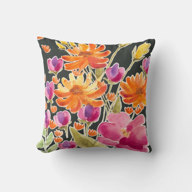 Splendid Gathering - Pink and Orange Flowers Throw Pillow (Front)