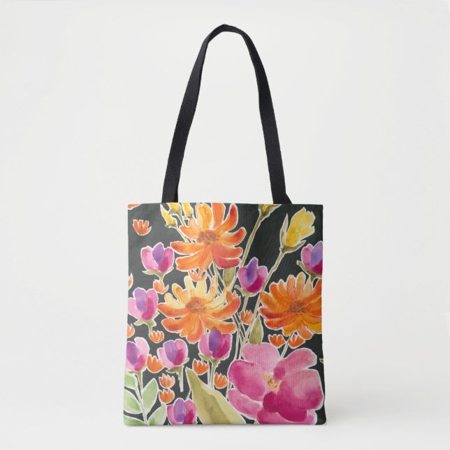 Splendid Gathering - Pink and Orange Flowers Tote Bag (Front)