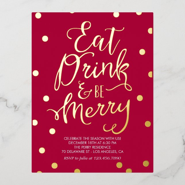 Splendid Merriment Foil Holiday Party Postcard (Front)