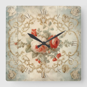 splendid shabby chic roses vintage  square wall clock