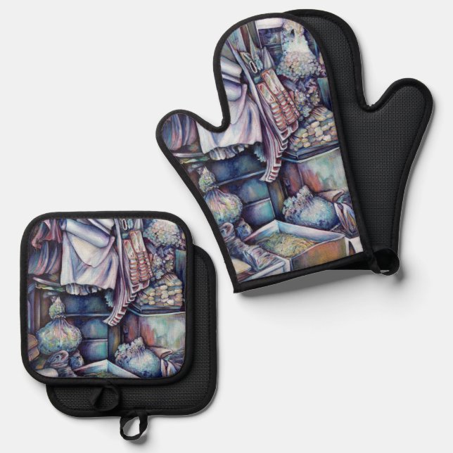 Splendid Tekka Centre's Specials Oven Mitt & Pot Holder Set (Front/Back)