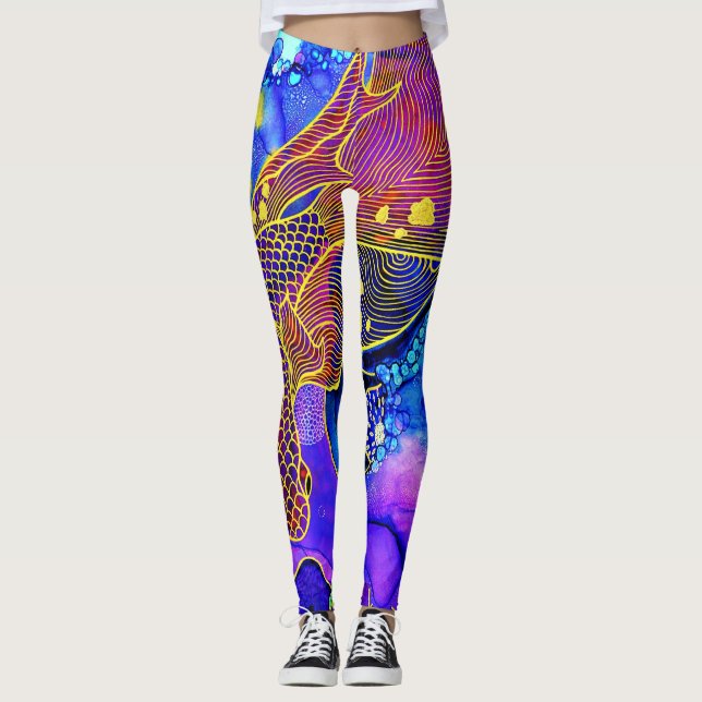 SplendidLee - Abstract Fish Art Print Leggings (Front)