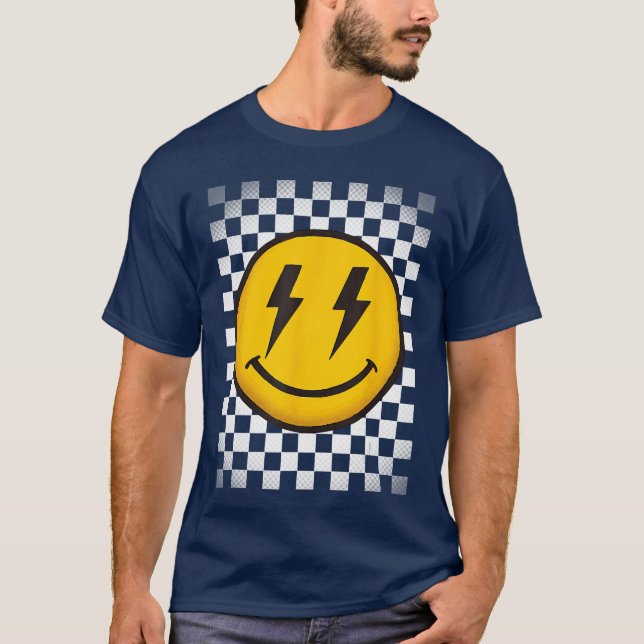 Splendifulous Happy Face Retro Checkerboard Unise  T-Shirt (Front)
