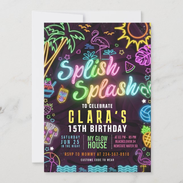 Splish Splash 15th Birthday Party Editable Invite (Front)