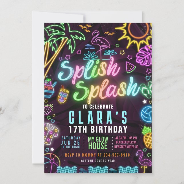 Splish Splash 17th Birthday Party Editable Invite (Front)