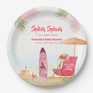 Splish Splash Aloha Surfboard Beach Baby Shower Paper Plate